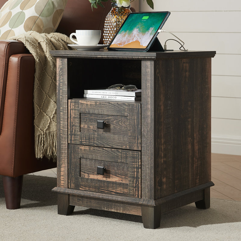 Ensemble de chambre à coucher de ferme 3 pièces avec cadre de lit de rangement grand format et 2 tables de chevet, noir, Noir