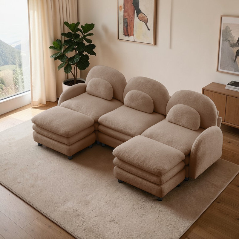 Canapé 3 places en tissu Wildy Teddy, H 35,4 po x l 98,2 po x P 55,5 po, Chameau