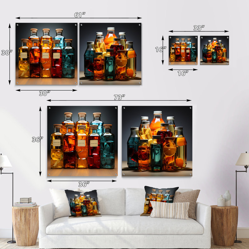 Ensemble de 2 art mural en verre jaune et bleu Harmony, H 16 po x l 33 po
