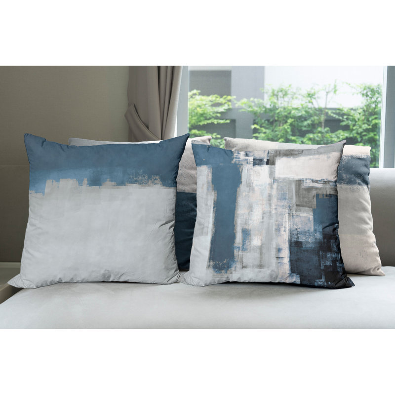 Reversible Pillow Cover, 16" H x 16" W, Dark Petrol Blue / Grey