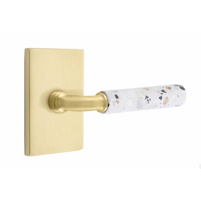 Ensemble de faux leviers Emtek Select, rosette rectangulaire moderne, tige en R et poignée en terrazzo clair