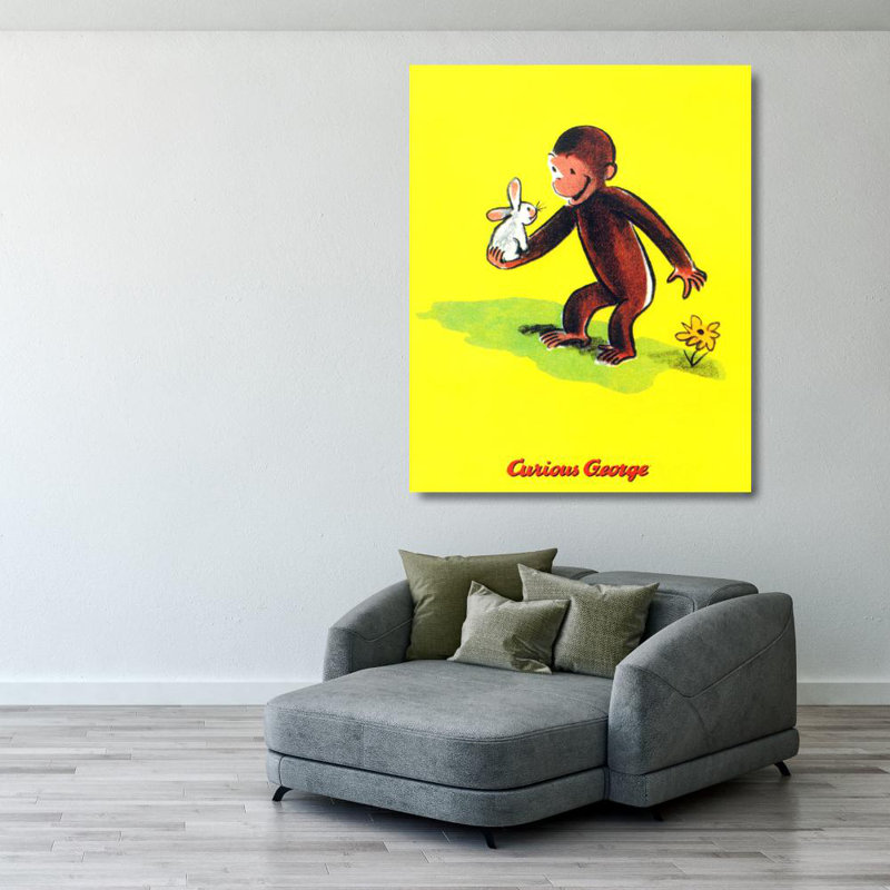 Curieux George tient un lapin, H 35 po x l 28 po