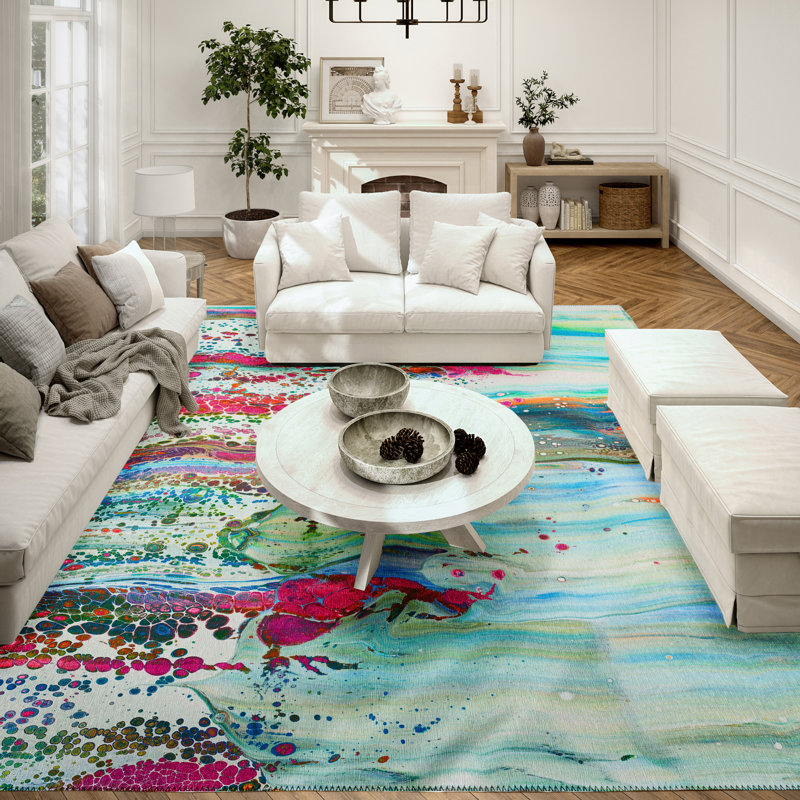 Chenille Washable Abstract Indoor / Outdoor Rug, Rectangle 10' x 14'