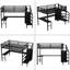 Grand lit mezzanine avec bureau en L et port USB, lit mezzanine en métal avec garde-robe et tablette réglable, lit mezzanine haut avec DEL pour enfants, adolescents, adultes