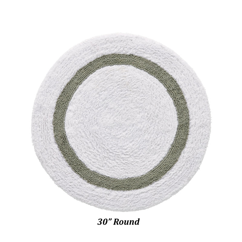 Tapis pour salle de bain réversible 100% coton Widman, Rond 30 po, Blanc / sauge foncé