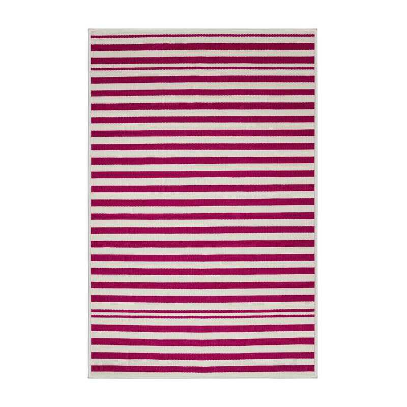 Tapis beige à rayures horizontales lavable à la machine, Rectangle 7 pi x 9 pi