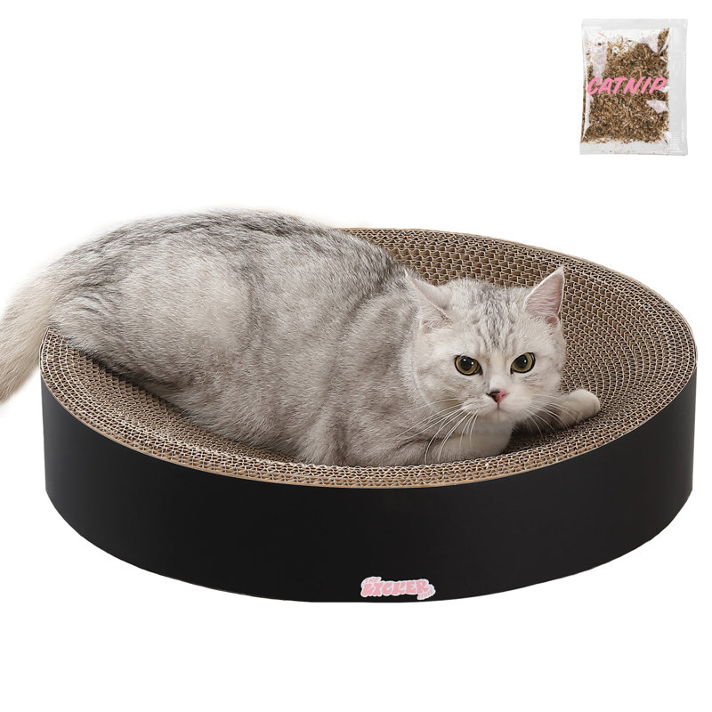 Nelson 20.13" Modern Cardboard Round Bowl Cat Scratcher with Catnip, Black