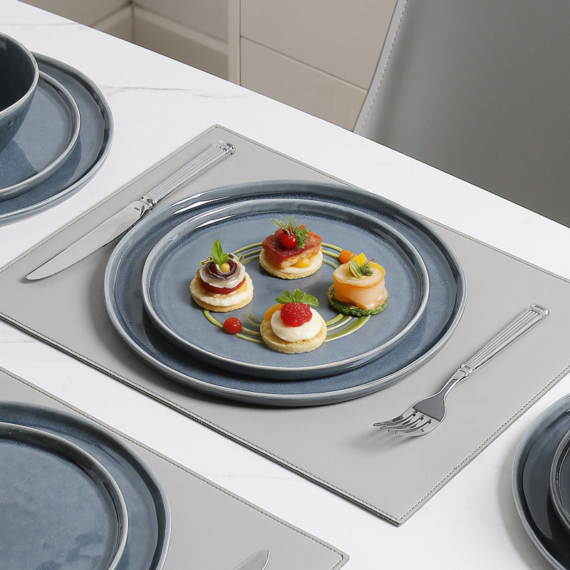 Services de vaisselle en grès 12 pièces Farrar Water Ripple Design, service pour 4, Gris