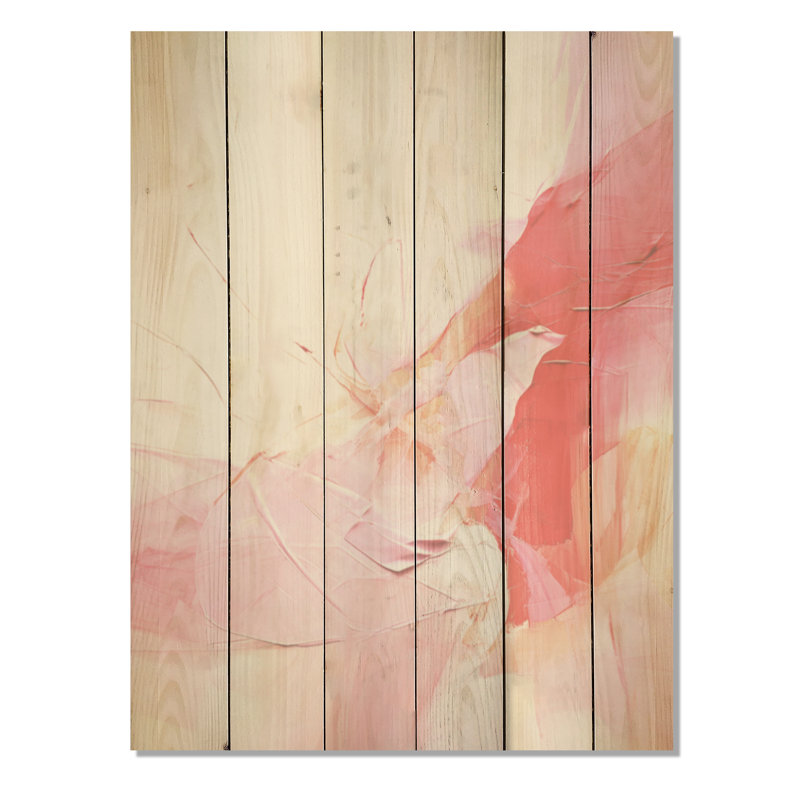 Or abstrait doré et rose I - Fuschia, art mural sur bois de pin naturel, H 32 po x l 24 po