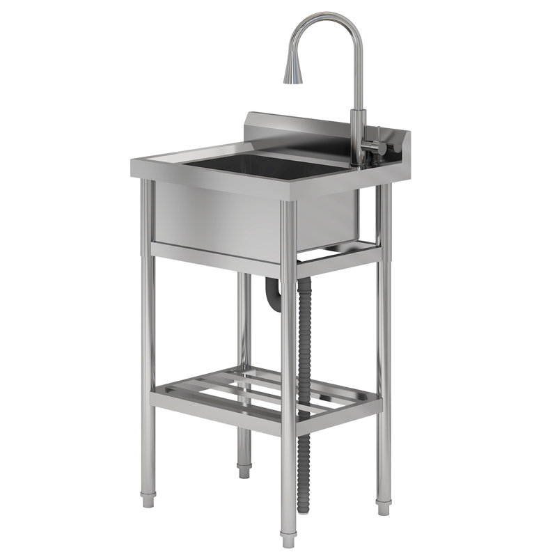 Évier de cuisine commercial 24 po x 20 po x 42 po, cuve simple autoportante avec robinet escamotable chaud et froid