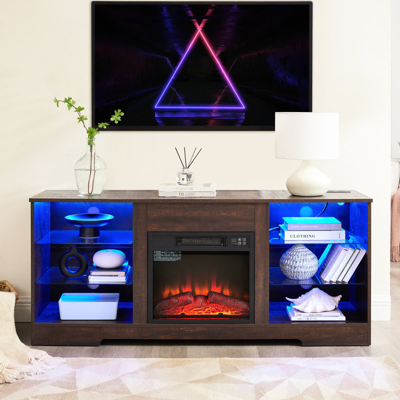 Meuble télé avec foyer électrique Abertamy, Espresso