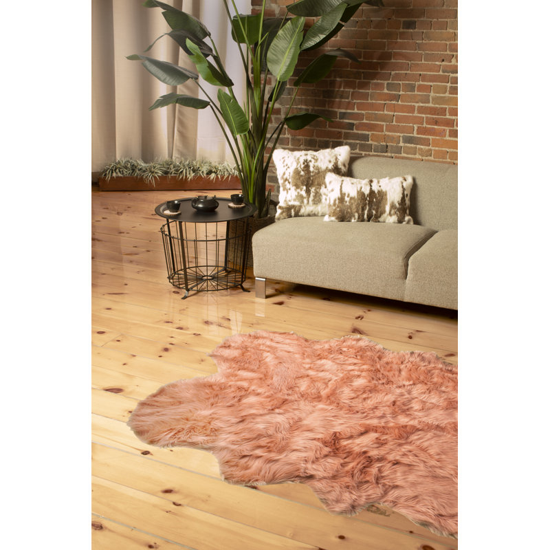 Laperle Dusty Rose Faux Sheepskin Fur Area Rug, 4' x 6'