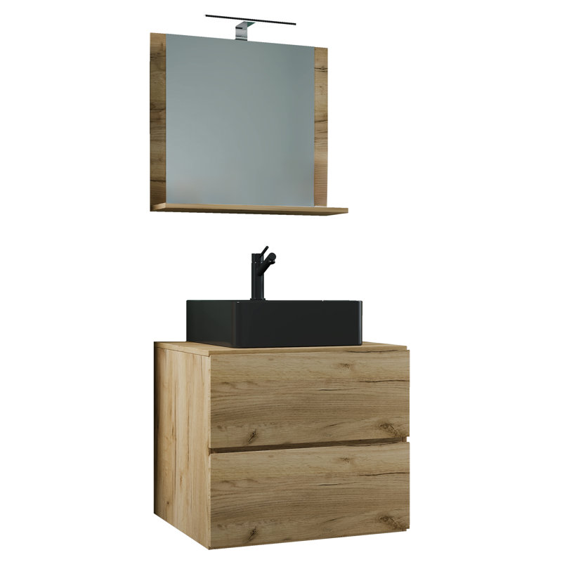 Razwana Bathroom Furniture Suite, Black/Oak