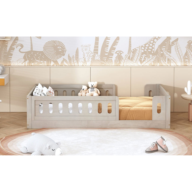 Lit plateforme en bois sécuritaire et durable avec garde-corps pour enfants, idéal pour les jeux imaginatifs et un sommeil confortable