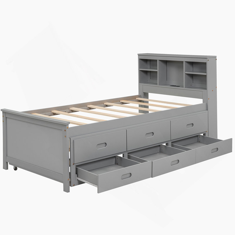 Lit plateforme avec tête de rangement, USB, lit gigogne et 3 tiroirs