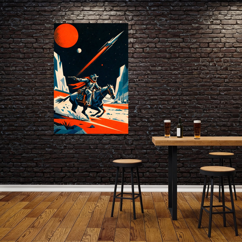 «Space Cowboy Ride Abstract Contemporary Horse Landscape Nature», reproduction d'art murale, 60" H x 40" W