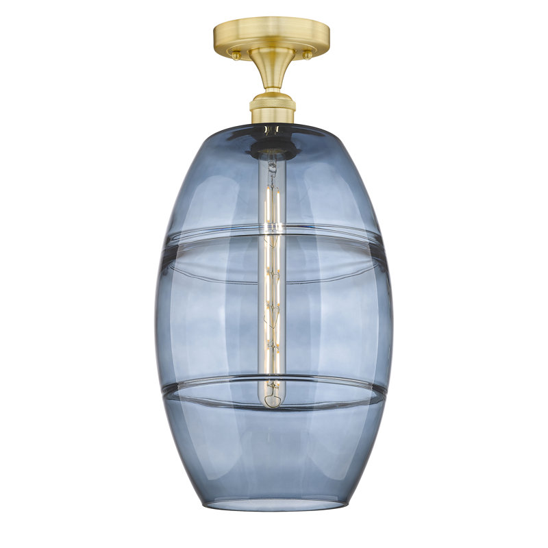 Plafonnier semi-encastré 1 lumière Edison - Abiagael, Bleu princesse, H 18,63 po x l 10 po x P 10 po, Or satiné