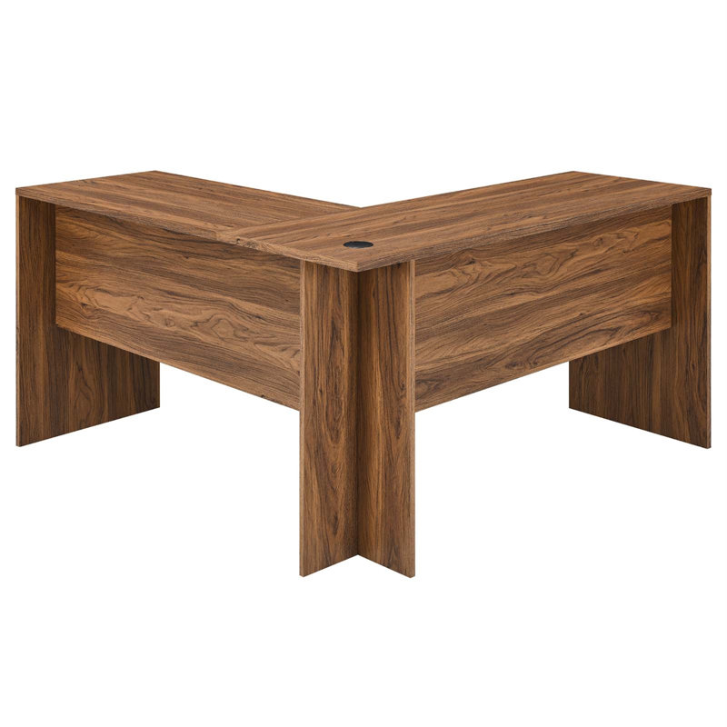 Venture Walnut Grain L-Shaped Computer Desk with Keyboard Tray