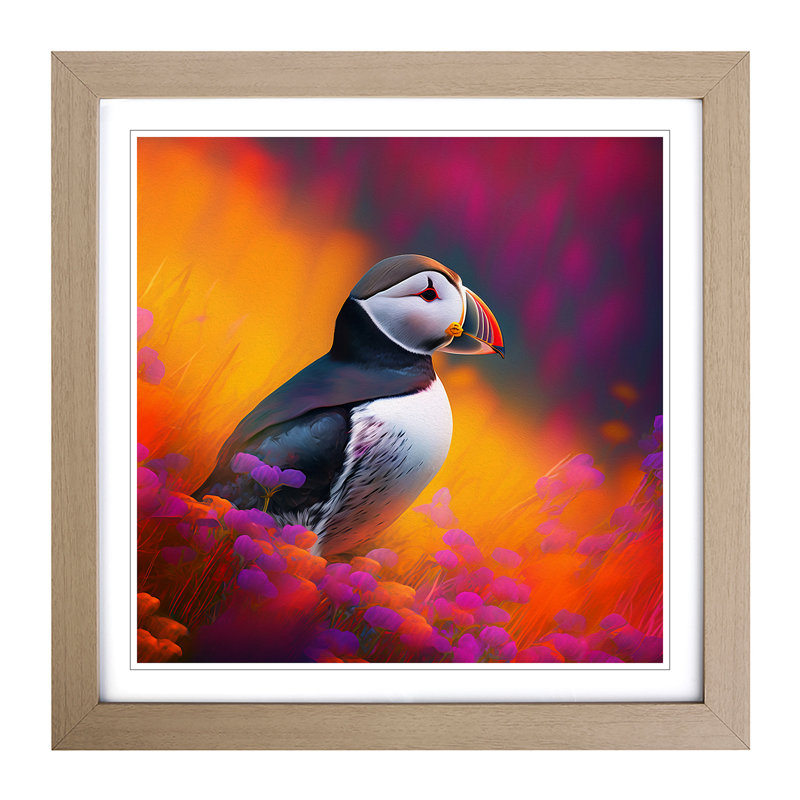 Puffin Colour Field - Framed Print, Oak