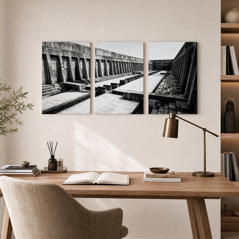 Cale de halage industrielle en béton, ensemble de 3 toiles murales en noir et blanc, 36"H x 24"W x 3pcs