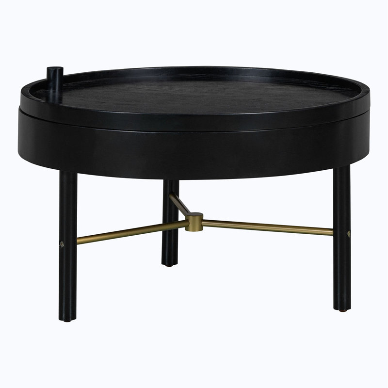 Rotating Tray Coffee Table with Storage, Black