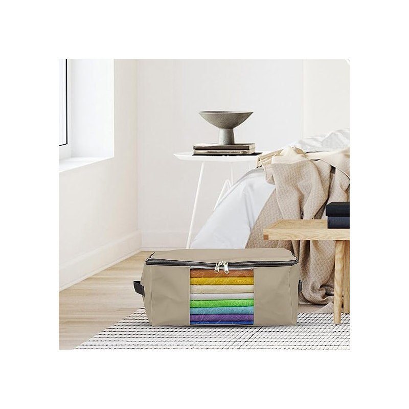 Storage Bags, 90 Litres Large Size Space Saver Bags Heavy Duty Storage Organizer Multipurpose, 12 Oz Waterproof Uv-resistant & Tear-proof (23"l X 17"w X 14"h Inches, Beige, Pack Of 3)