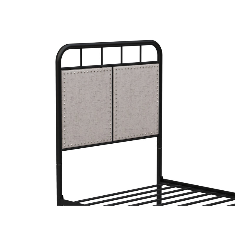 Base de lit simple tapissier en lin avec tête de lit et pied de lit en tissu, Taupe
