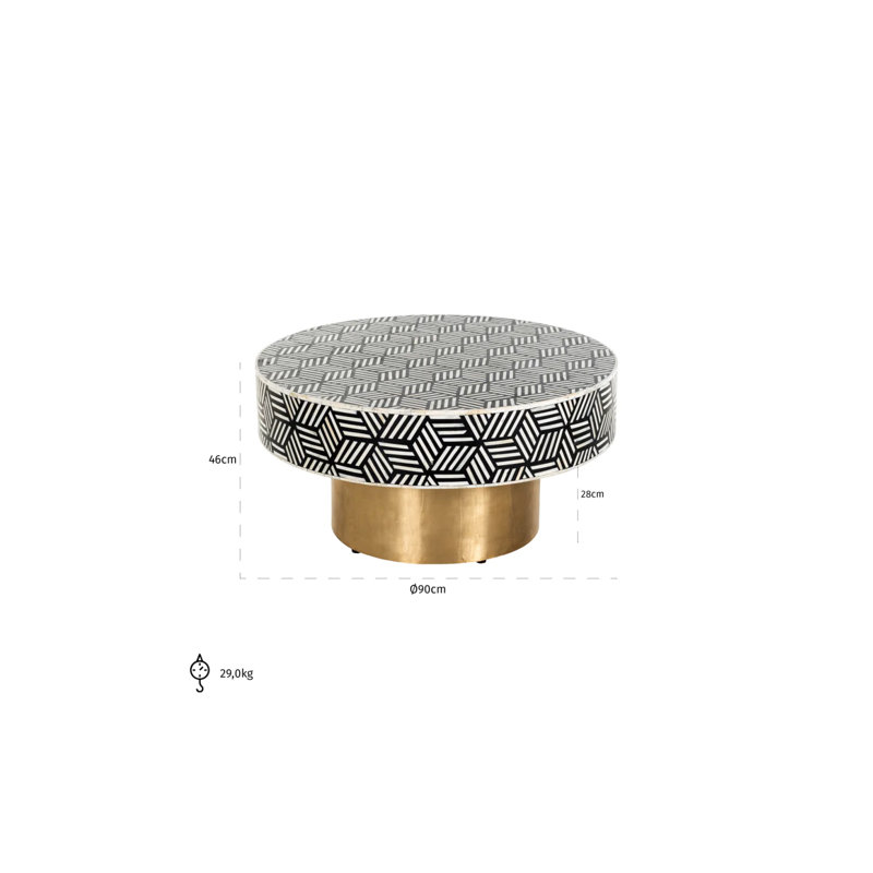 Black and White Geometric Round Coffee Table with Gold Pedestal Base