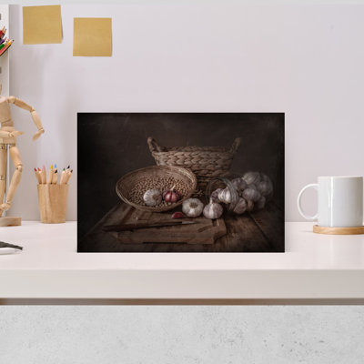 Dark Rustic Garlic Still Life Organic Rustic Vintage Wall Art