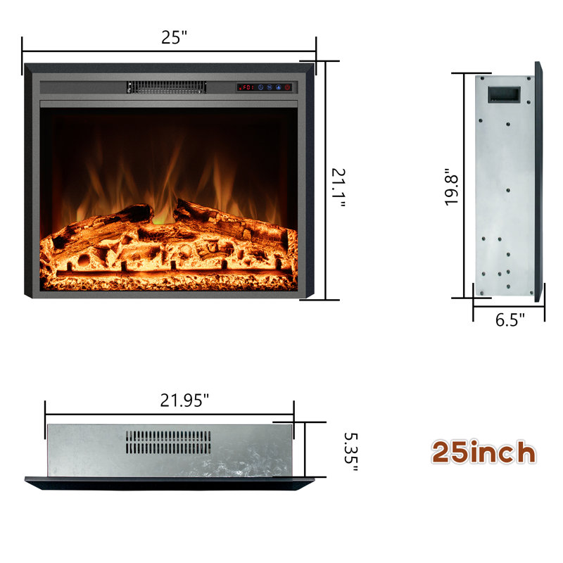 Lembert Electric Fireplace Insert with 5120 BTU, 21.1" H x 25.3" W x 6.5" D