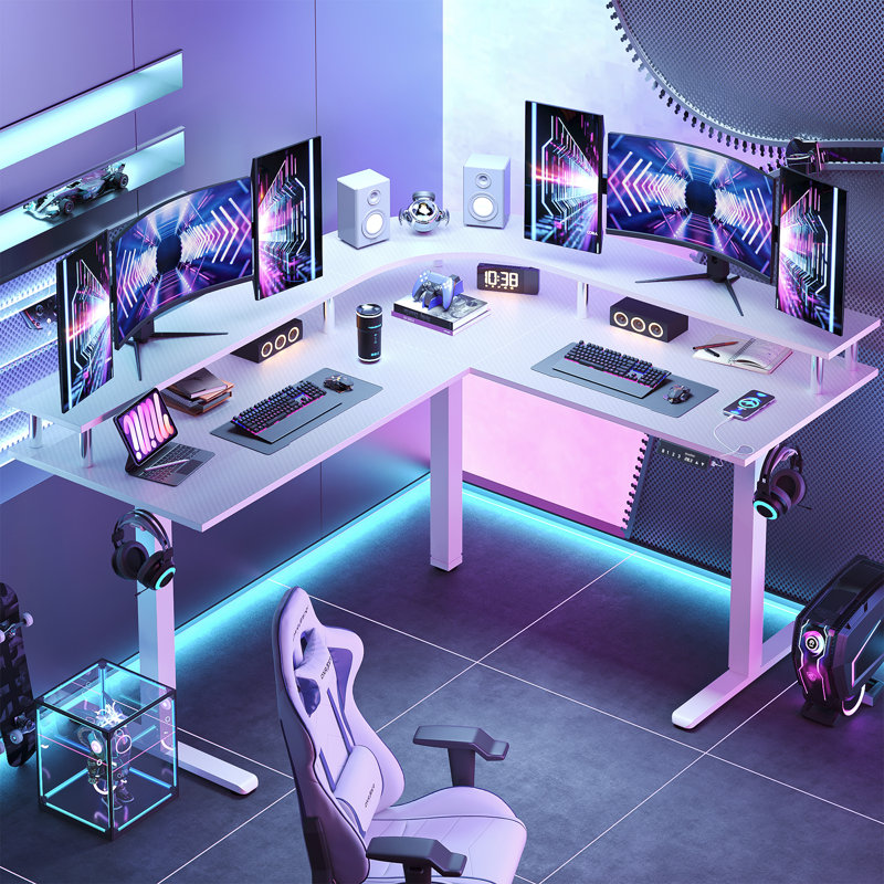 Nedyo 62.99'' L Shaped Standing Desk Adjustable Height Large Gaming Desk with Monitor Stand