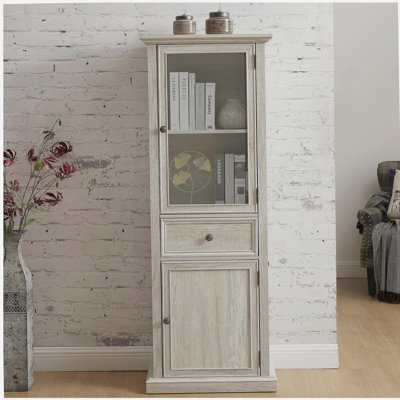 Armoire de rangement haute, armoire autoportante avec porte vitrée et tablettes, buffet, armoire avec tiroir pour le salon, la cuisine, la salle à manger, le bureau, blanc