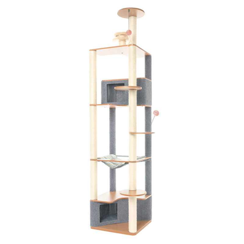 Tall Modern Sisal and Bamboo Cat Tower with Gray Felt