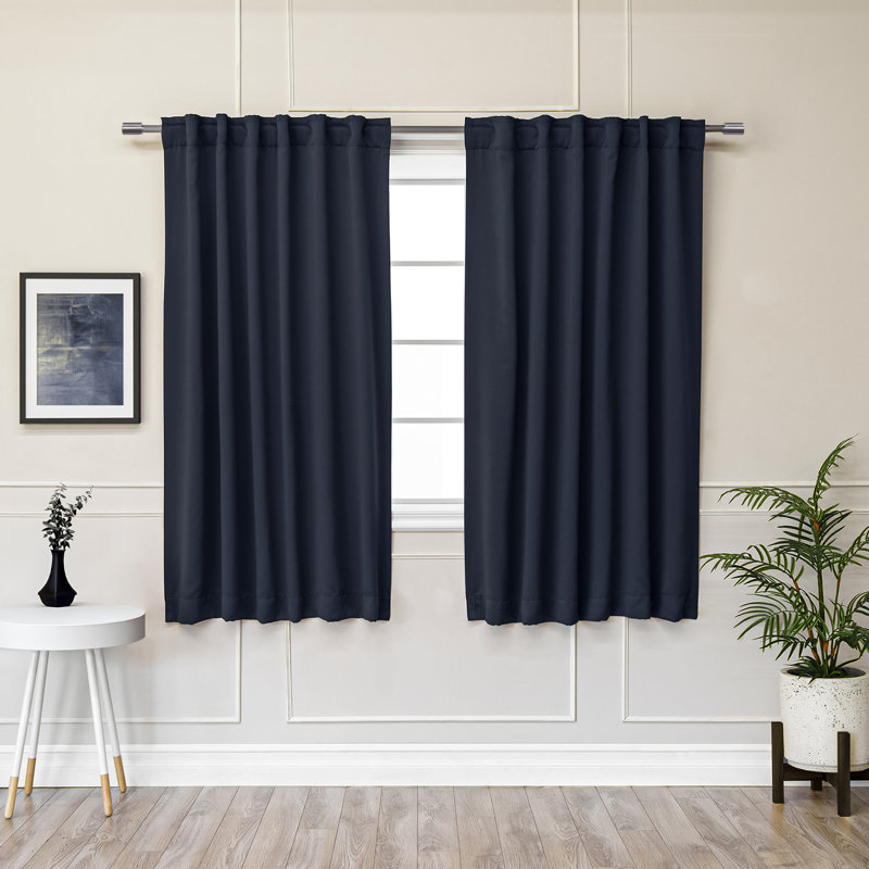Bantam Solid Blackout Thermal Rod Pocket Curtain Panels, 52" W x 54" L, Indigo
