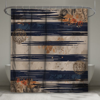 Navy Beige Striped Patterns Shower Curtains Extra Long