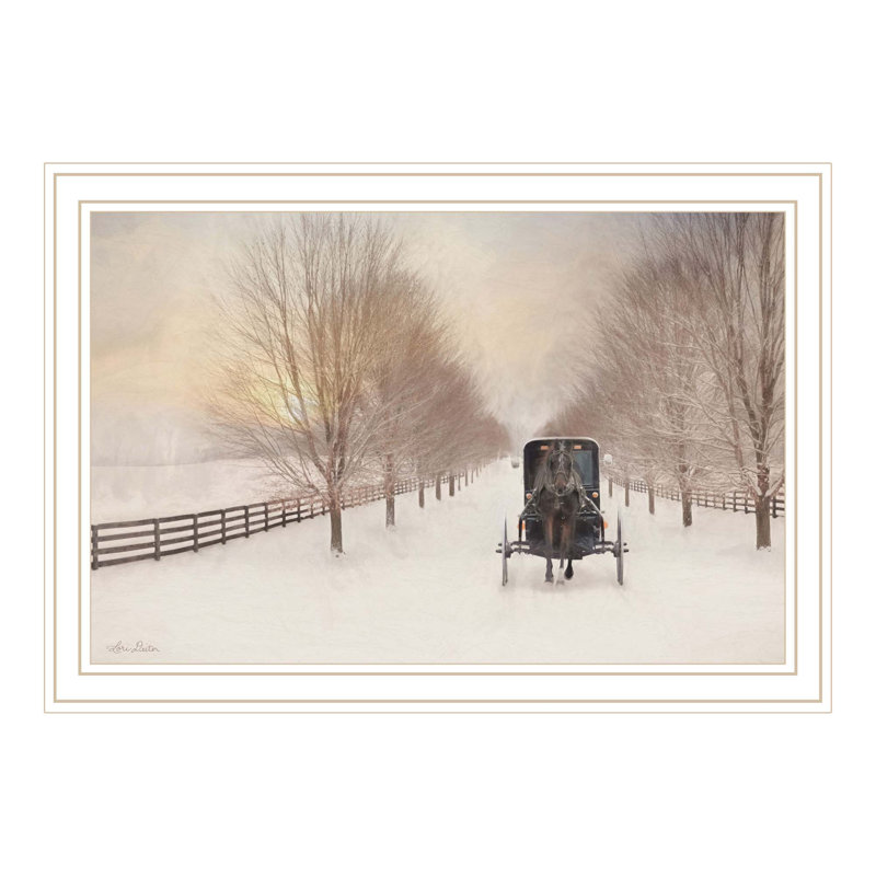 «Trendy Decor 4U Snowy Amish Lane», art mural encadré, Blanc