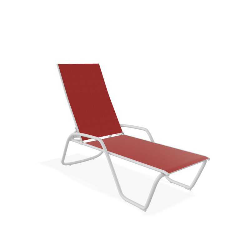 Chaise longue inclinable Gardenella, Rouge 1D Sunbrella®, Blanc texturé
