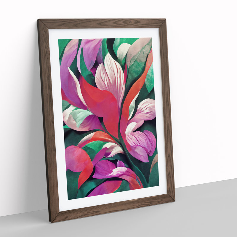 Abstract Floral Art No.3 - Framed Print, 34cm H x 25cm W x 2cm D, Walnut