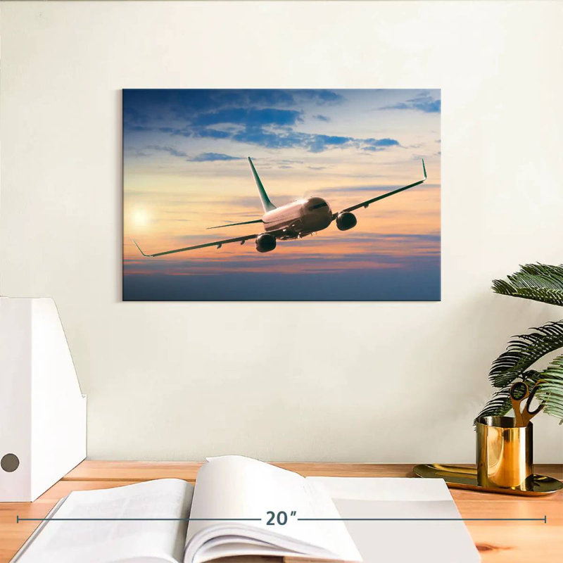 Avion volant Mehar au coucher du soleil, H 8 po x l 12 po