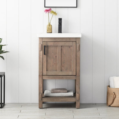 Meuble-lavabo simple autoportant de 20 po avec plateau en céramique Alvah