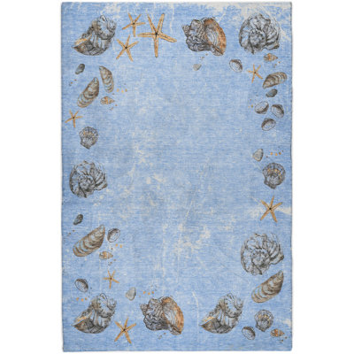 Premium Machine Washable Dream Shag ADS188 Shell Border Rug