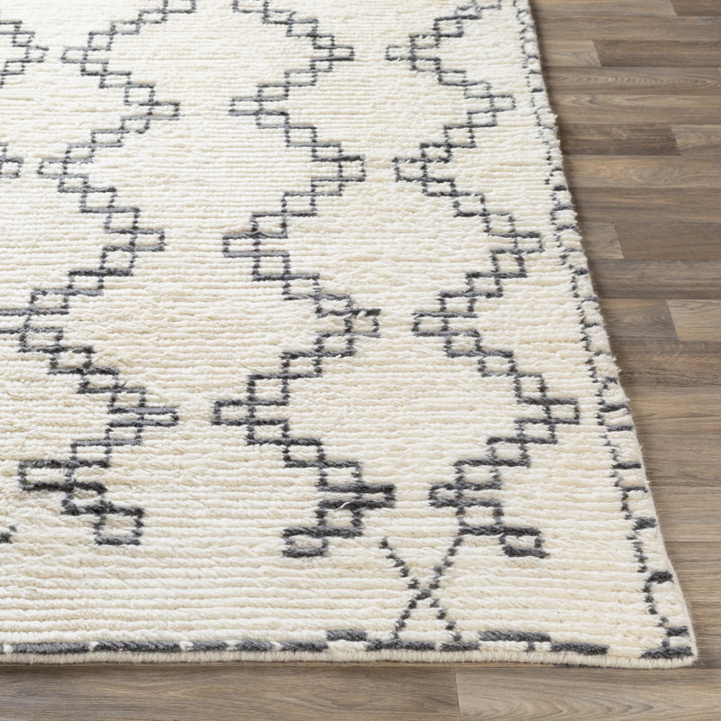 Tapis crème et gris en laine touffeté à la main Hiltner, Rectangle 3 pi x 5 pi