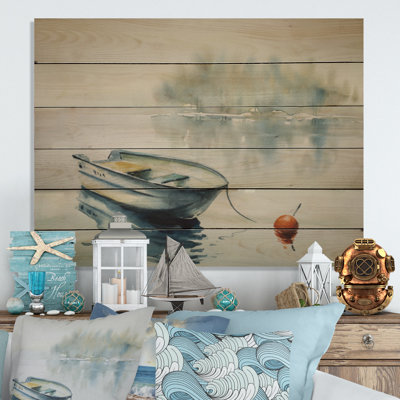 Abstract Wooden Boat In Lake - Lake House Wood Wall Art Print