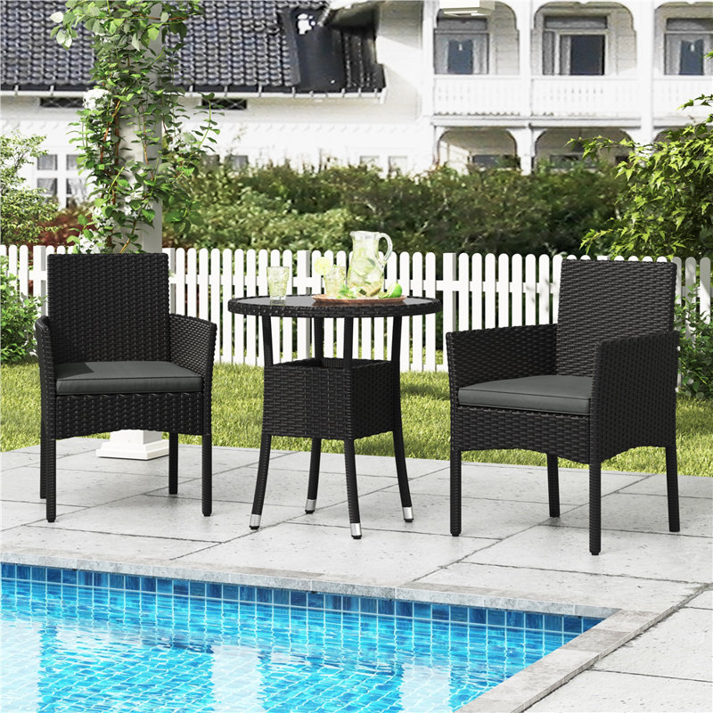 Outdoor Rattan Chairs and Side Table, Grey