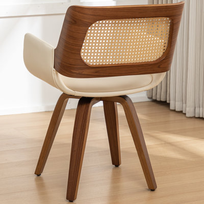 Sirkin Modern Swivel Upholstered Dining Chairs With Cane Rattan Back