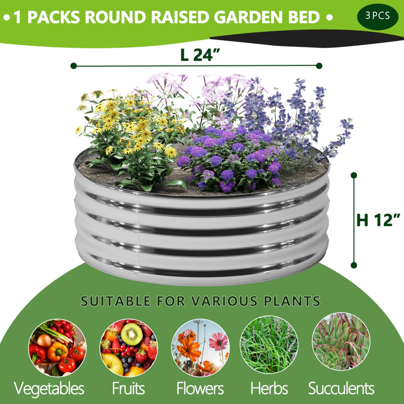 3Pk 2X2X1Ft Outdoor Galvanized Raised Stedman Kit, Rust & Corrosion Protection, Easy Assembly, Safe Edge, Ideal For Vegetables & Flowers