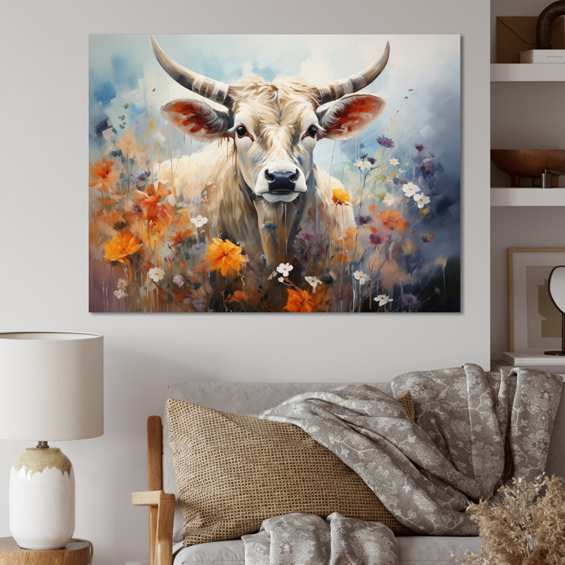 Vache harmonie florale II - imprimé, H 24 po x l 32 po x P 1 po, Toile tendue