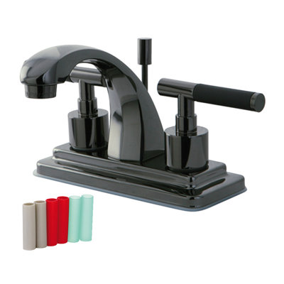 Kingston Brass Water Onyx Two-Handle 3-Hole Deck Mount 4" Centerset Bathroom Faucet with Brass Pop-Up