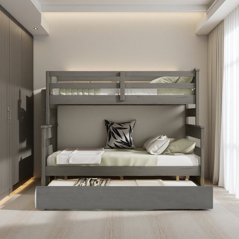 Lit superposé simple au-dessus de double en bois, Gris