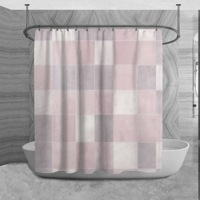 Rideau de douche à carreaux Shaima, H 84 po x l 70 po, Rose / argenté